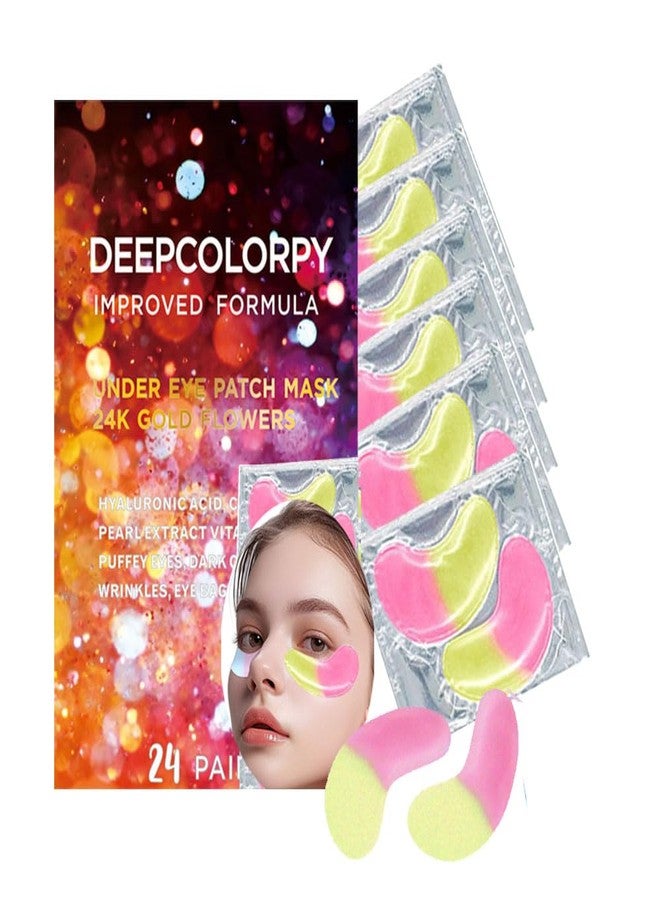 Deepcolorpy Under Eye Patches for Dark Circles Puffy Eyes 24 Pairs Collagen Eye Bags Travel Eye Masks, Stocking Stuffers for Christmast Bulk Gifts for Women Men and Teen Girls Hangover Kit supplies(Gold Pink) - Image 1